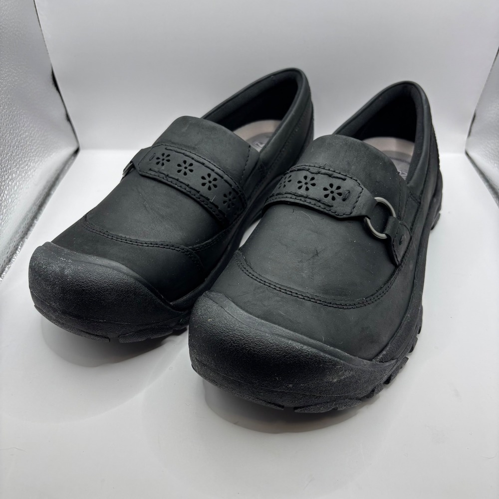 Women's Size 11 - KEEN Kaci III Slip-On Black Leather Floral Strap Comfort Clog